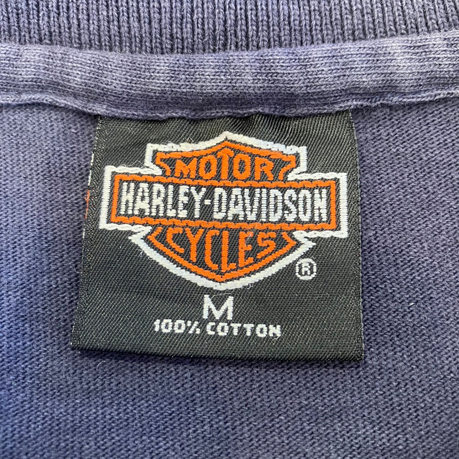 古着 M ハーレーダビッドソン 90年代 アメリカ製 長袖ポロシャツ 紺 襟 
