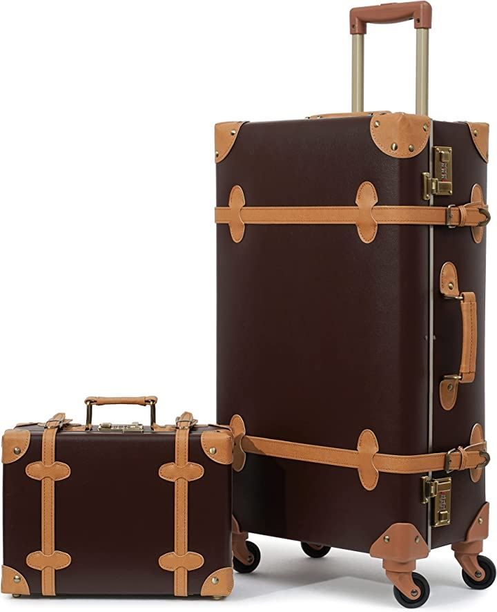 スーツケースセット 超軽量 トランクケース アンティーク調 おしゃれ かわいい キャリーバッグ 出張 修学旅行用( ブラウン,  XL(26)+XS(12ハンドバックサイ)