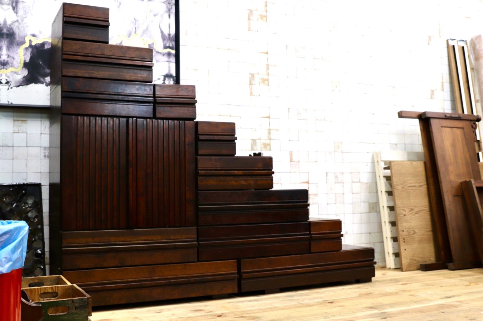 GMIH268 最 特注 民芸家具 階段箪笥 ミズメザクラ 和製アンティーク 自由 整理箪笥 検 星野民芸 九州民芸 松本民芸家具