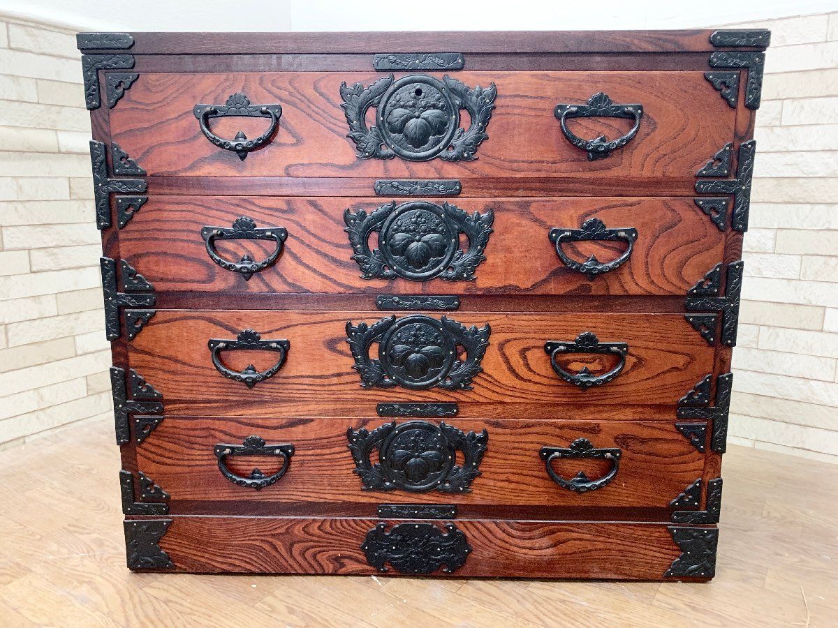 岩谷堂箪笥 民芸家具 4段チェスト 箪笥 整理箪笥 和家具 タンス レトロ 和製アンティーク 収納 時代家具 820 畑1072