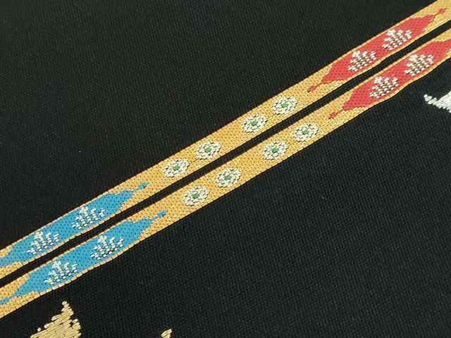 平和屋本店○最高級 龍村平蔵製 六通柄 本袋帯 威毛錦 黒地 金銀糸