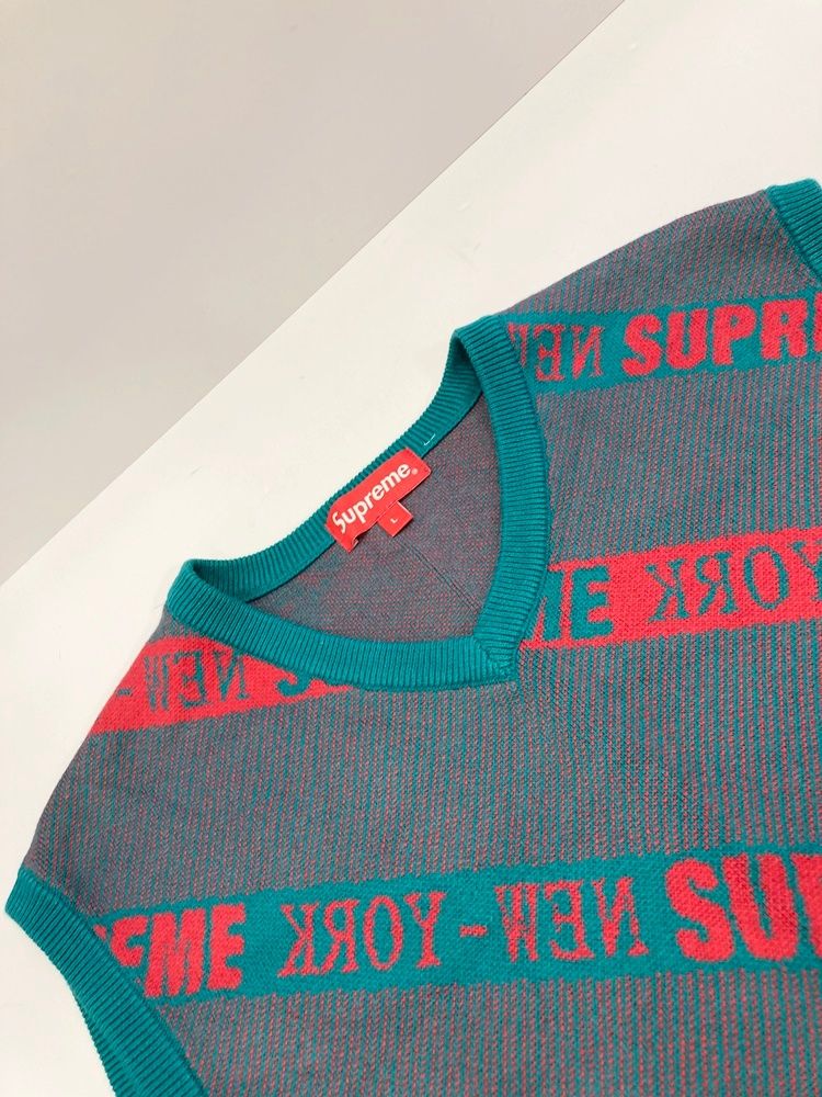 シュプリーム SUPREME Stripe Sweater Vest Teal ニットベスト コットンベスト ティール ベスト グリーン Lサイズ 101MT-2702