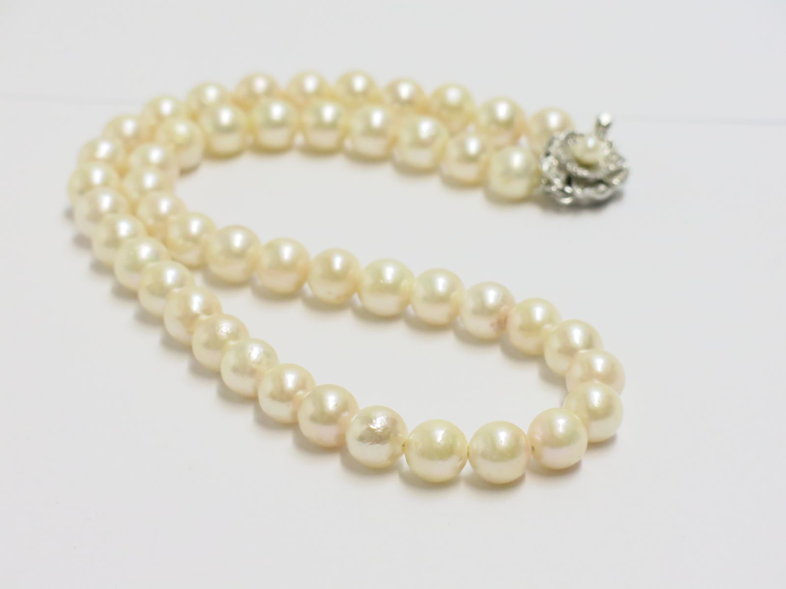 本真珠 ネックレス 8～8.5mm 照り巻き/B 色味/薄い乳白色 シルバー金具 