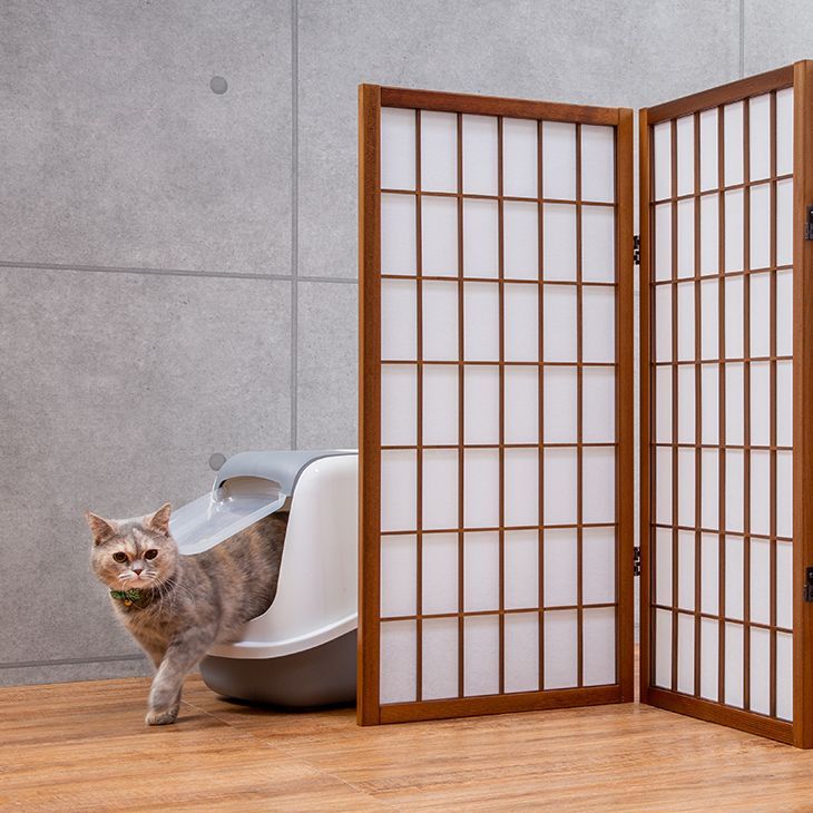 招き猫　猫 ねこ ネコ　折畳式　衝立　パーティション　間仕切り　つい立　目隠し パーテーション 3連 三連 高さ160cm 猫 動物 ねこ 布 自立式 スチール