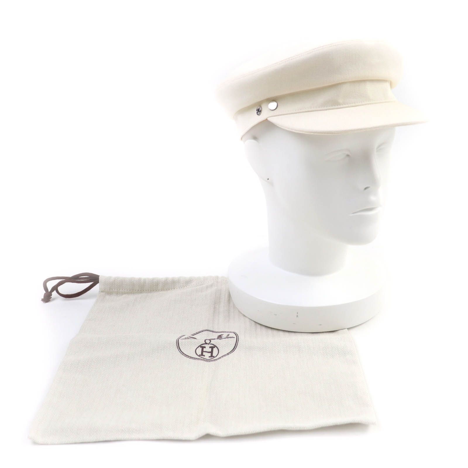 HERMES エルメス ヴォーバン コットン100% セリエ金具付 キャスケット アイボリー 58 保存袋付き フランス製 正規品 レディース