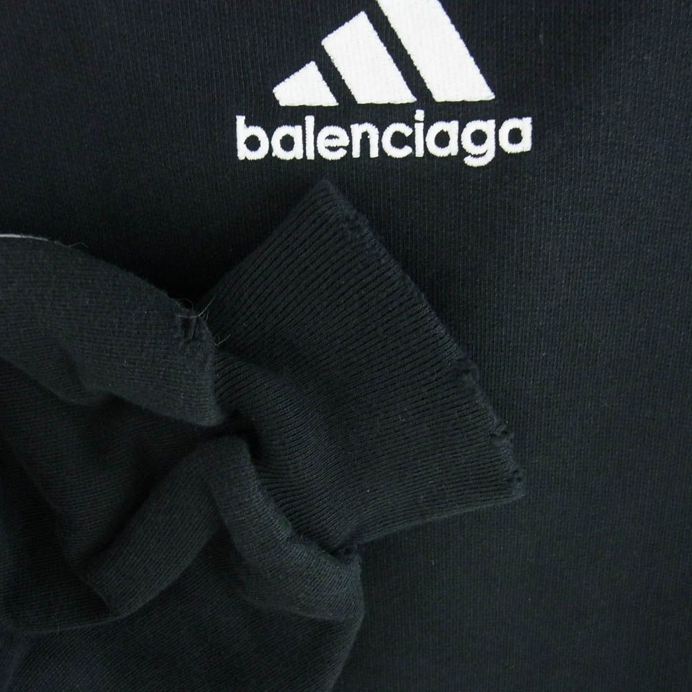 BALENCIAGA バレンシアガ 23AW 715001 TNVA8  Hoodie Large Fit アディダス ロゴ刺繍 ダメージ加工 プルオーバー パーカー ブラック系 S【中古】 BALENCIAGA バレンシアガ 23AW 715001 TNVA8 adidas Hoodie Large Fit