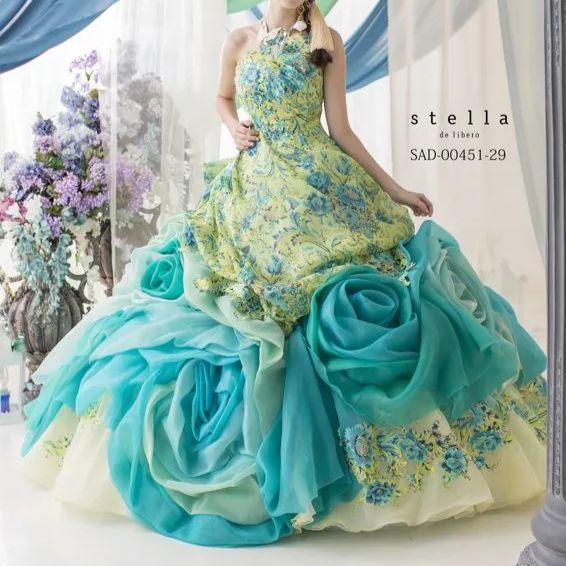 stella de libero ステラ デ リベロ 国産 ドレス 結婚式 二次会 前撮り フォトウェディング パーティー 豪華 7号 Mサイズ ゴージャスドレス 華やかドレス お花畑 グリーンドレス ドレス 舞台衣装 演奏会 コンサート