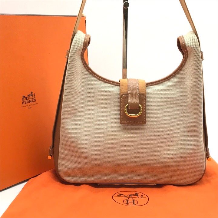HERMES エルメス トワルアッシュ レザー キャンバス ヴィンテージ ショルダー バッグ ブラウン ブランド 鞄 カバン a8448