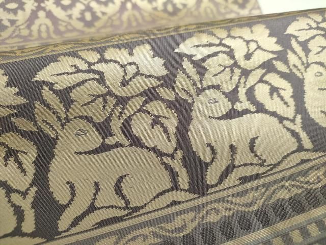 平和屋着物○六通柄京袋帯 名物裂花文 花兎 金糸 正絹 逸品 DAAX4889ps