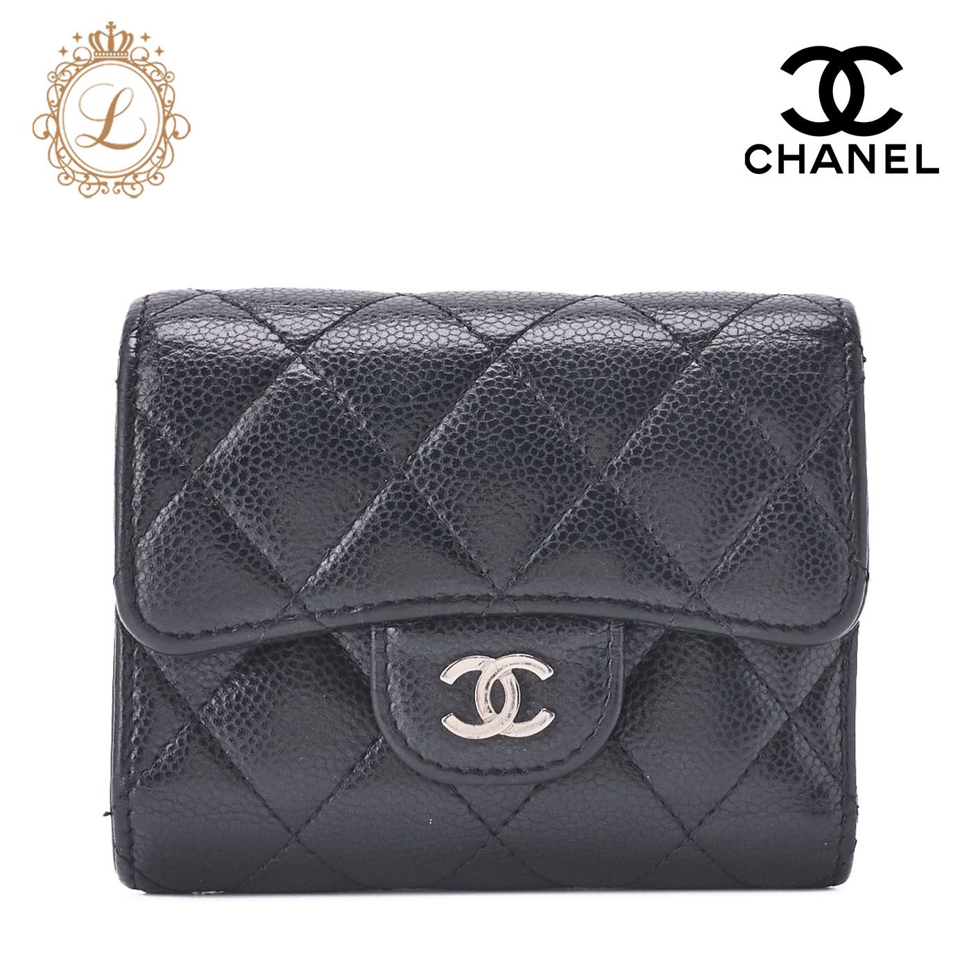 CHANEL シャネル マトラッセ 三つ折りコンパクト 財布 キャビアスキン 