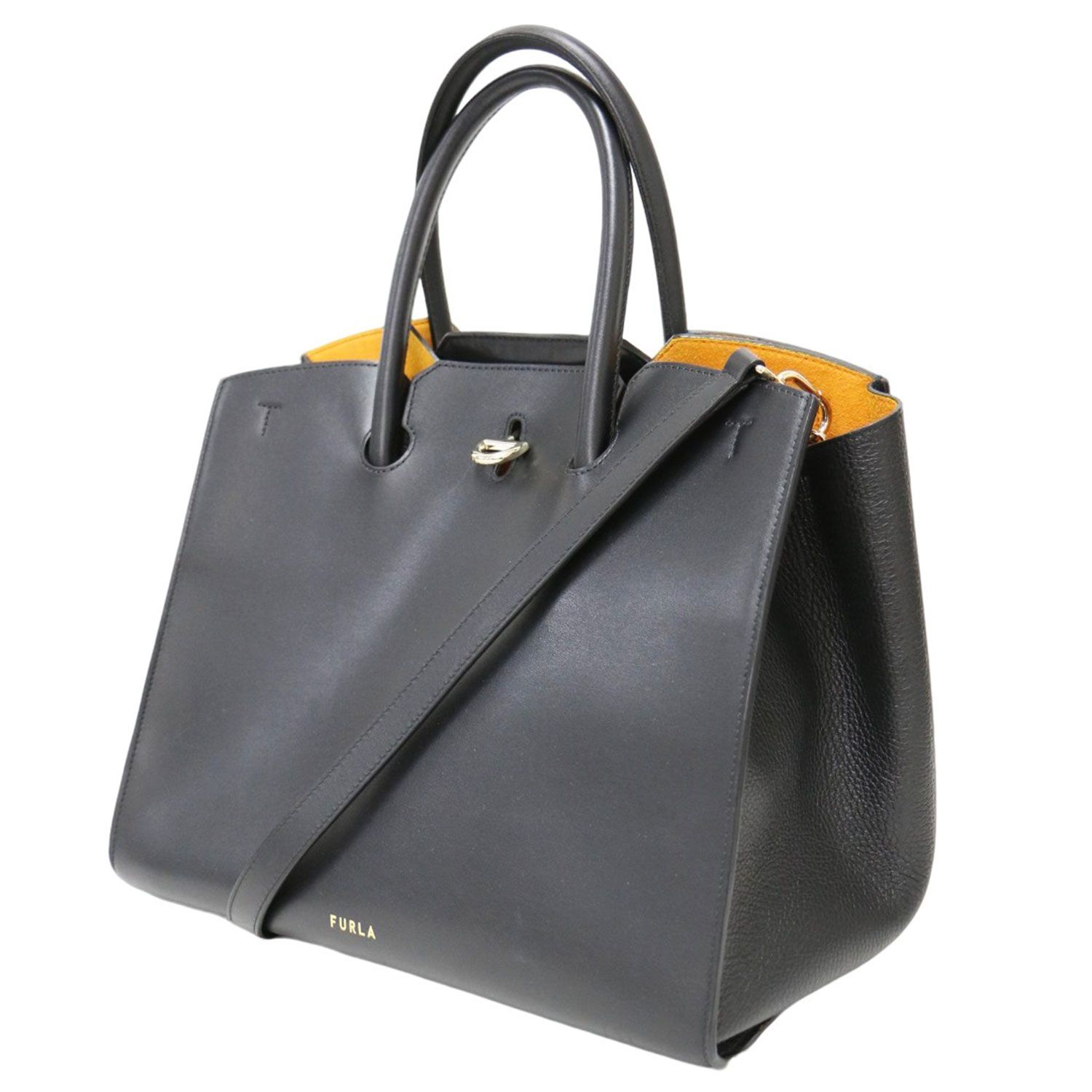 FURLA フルラ バッグ ブラック 黒 | ジェネシ トートバッグ | GENESI L TOTE | ロゴ カーフスキン レザー 本革 牛革 | ブランド カバン レディース