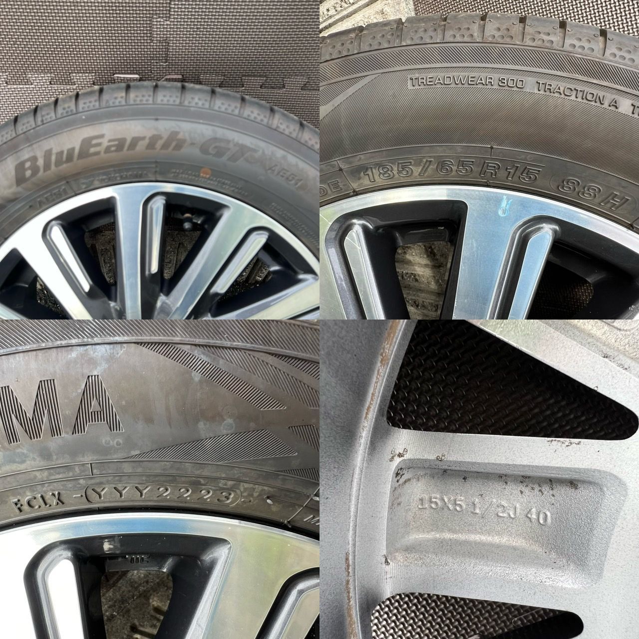 15インチ　サマータイヤ　ホイールセット　ヨコハマタイヤ(BluEarth-GT AE51 185/65R15 88H)　ニッサン純正オーテック　 ノート アクシス　アルミホイール (15x5.5J 40 4H-100 40300-1A14D）【送料無料！】