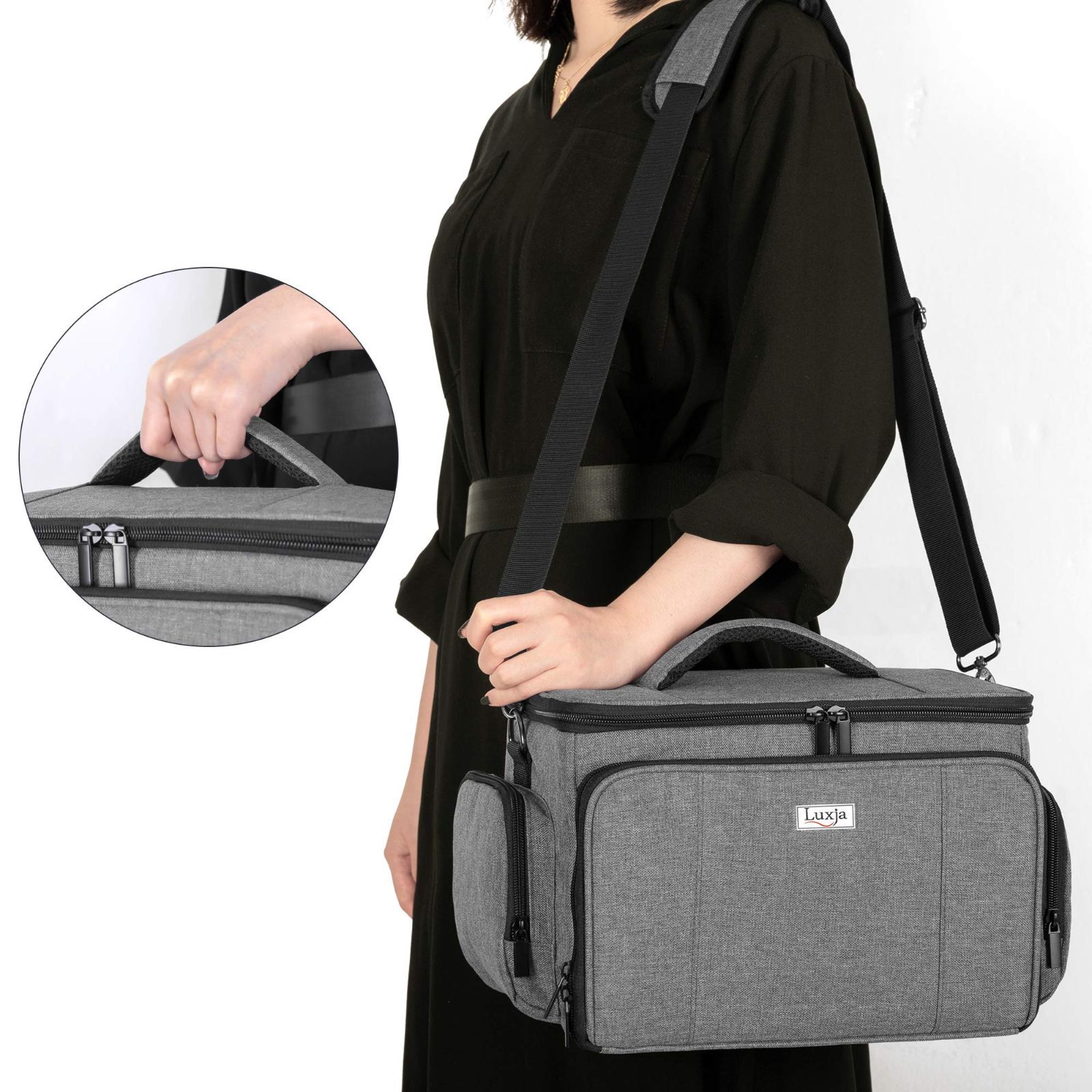 【特価商品】持ち運び用 収納 ソーイングバッグ 裁縫道具 ショルダーストラップ付き バッグのみ 大容量 裁縫バッグ グレー 裁縫箱 Luxja