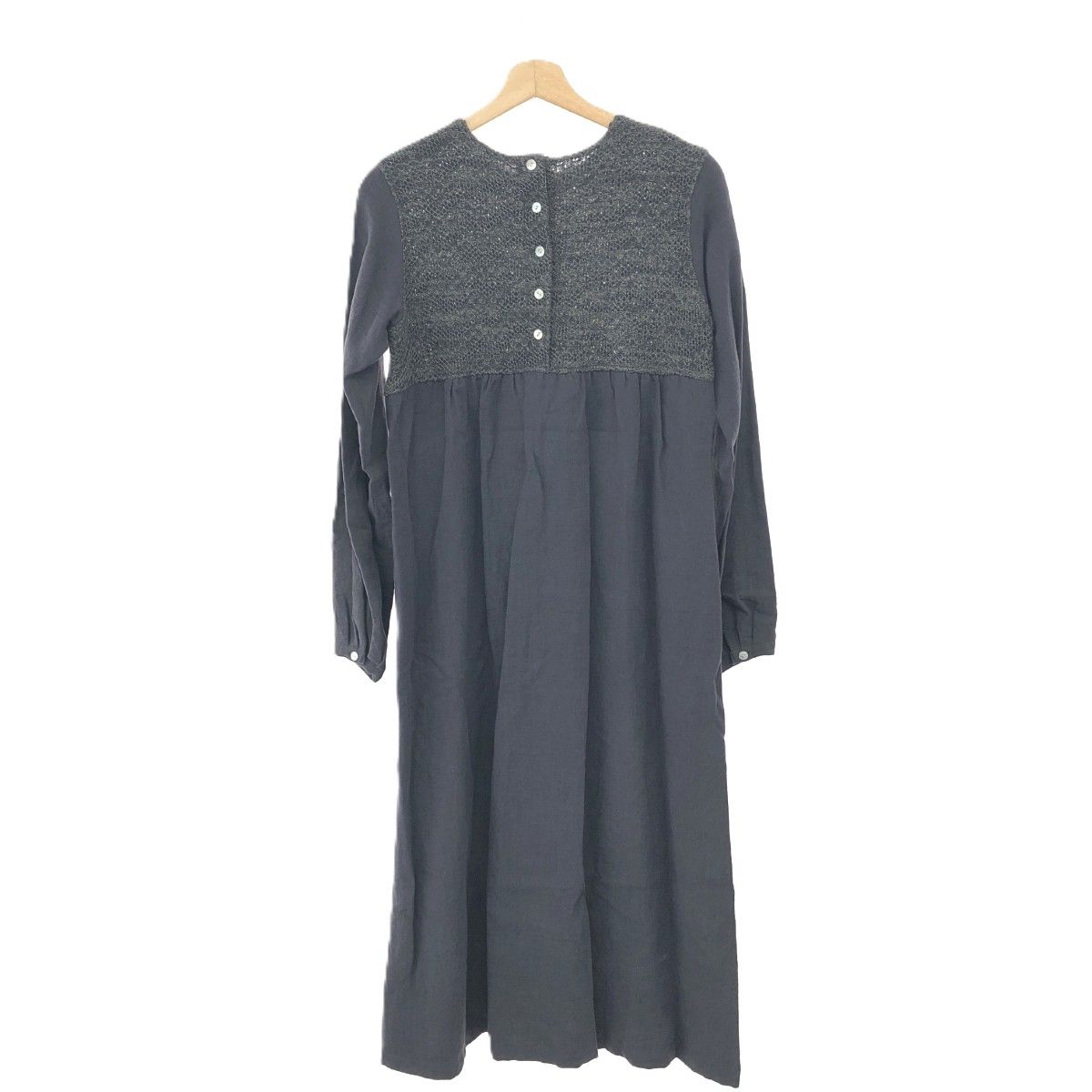 SUSURI ススリ リネンワンピース サイズ:M 長袖/異素材/ロング グレー  