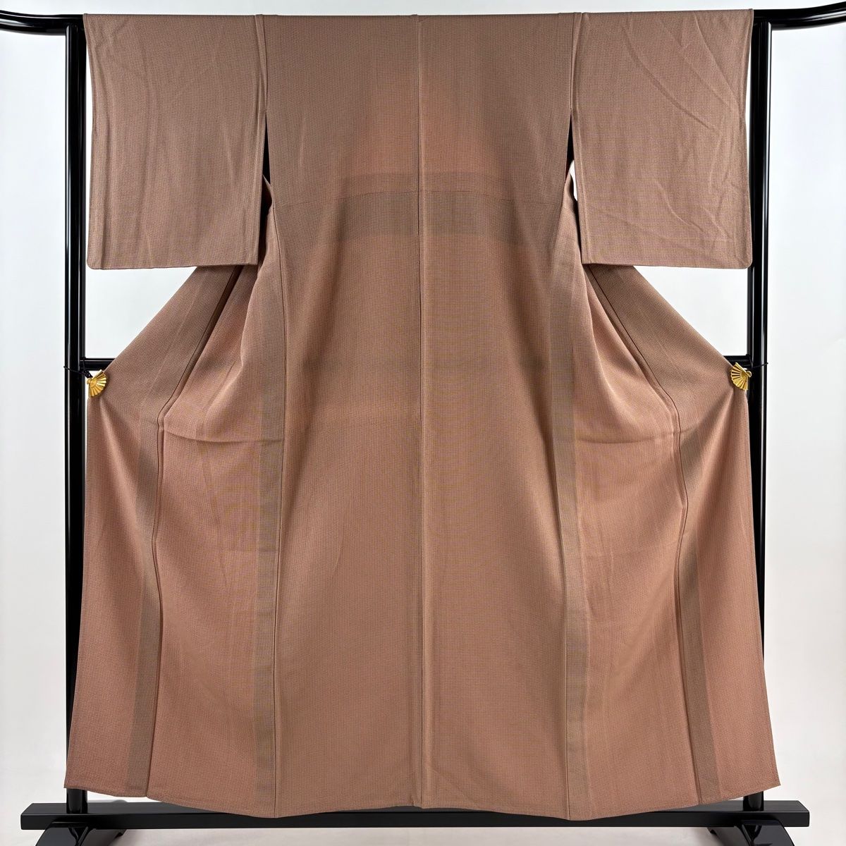 小紋 身丈156.5cm 裄丈62cm S 単衣 格子柄 薄茶色 正絹 秀品