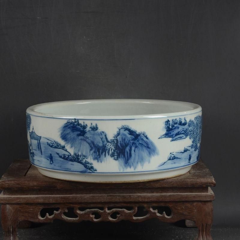 白釉点水洗鉢 磁器 陶磁器 現代工芸品 美術品 装飾品 置物 鯖山水 庭楼 筆洗 水仙の鉢 陶磁器 装飾品 現代工芸品美術品