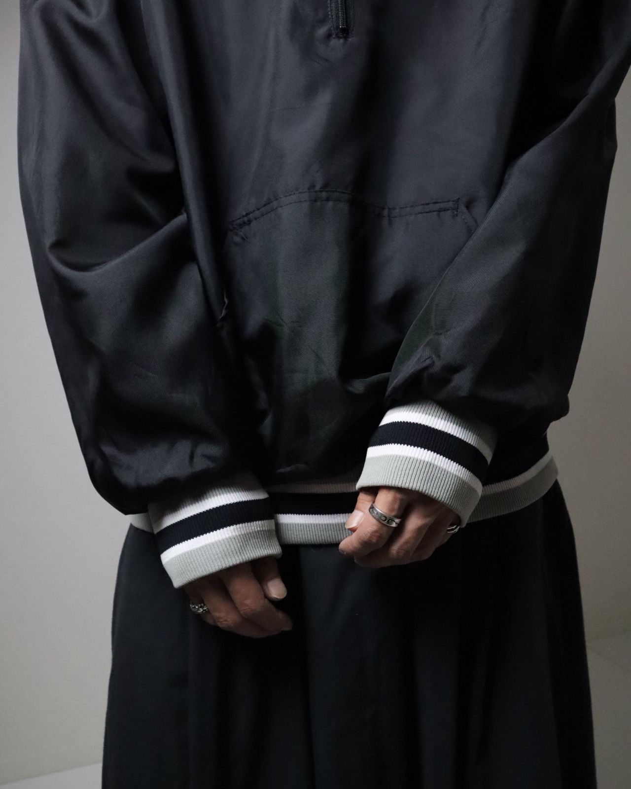 USA製 ライン デザイン リブ ナイロン アノラックパーカ 黒 70s 80s USA made line design rib anorak black USA製 vintage ライン