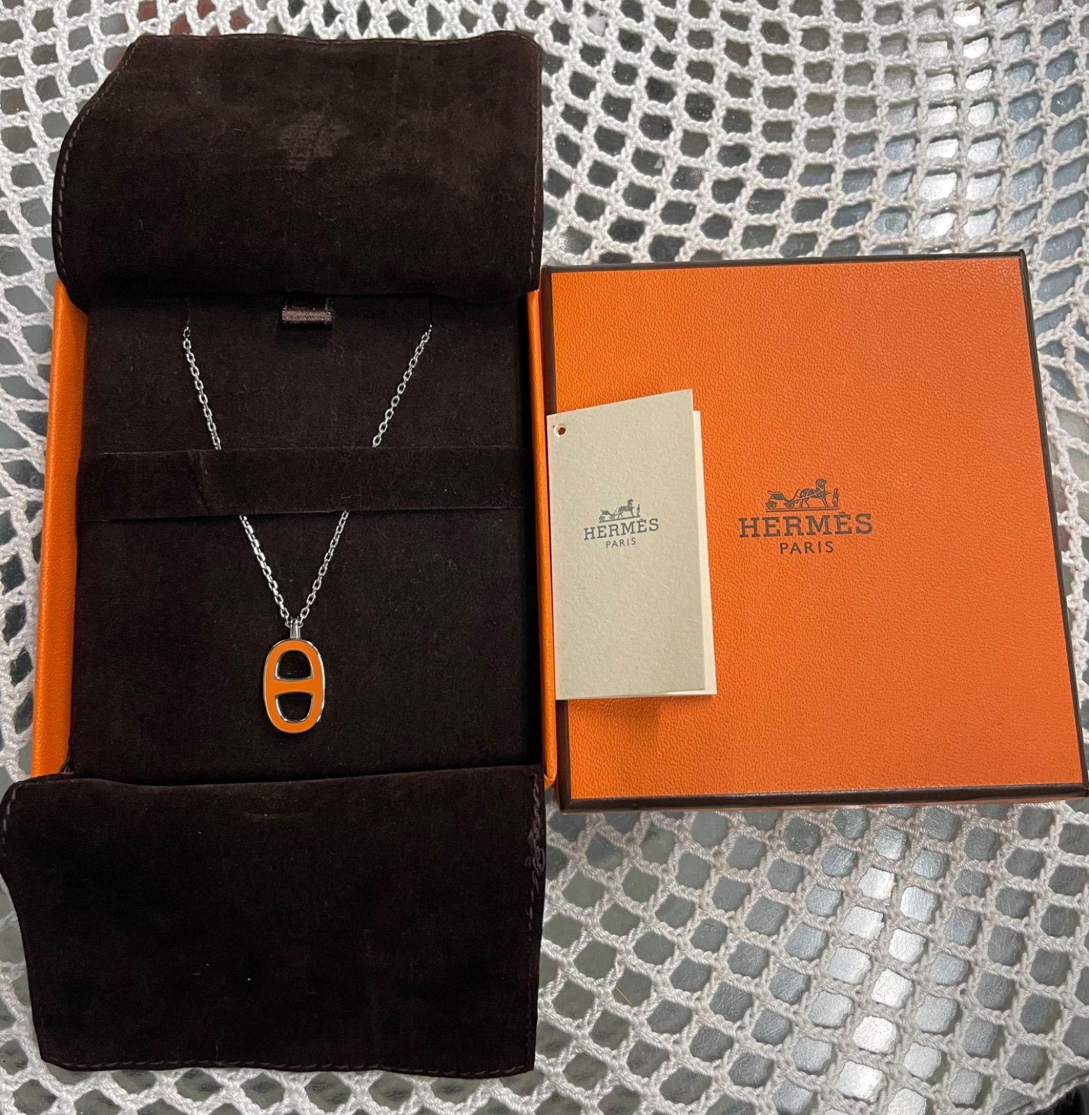 レア エルメスHERMES ソルド ネックレス イリアード オレンジ
