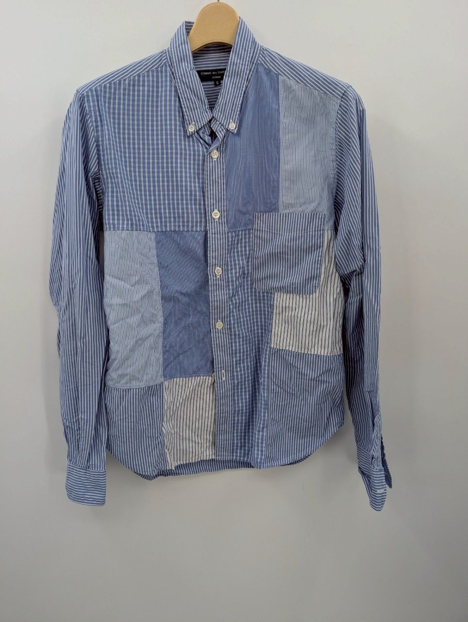 コムデギャルソンオム オープンカラー パッチワーク ストライプシャツ COMME des GARCONS HOMME（コム デ ギャルソン・オム）の
