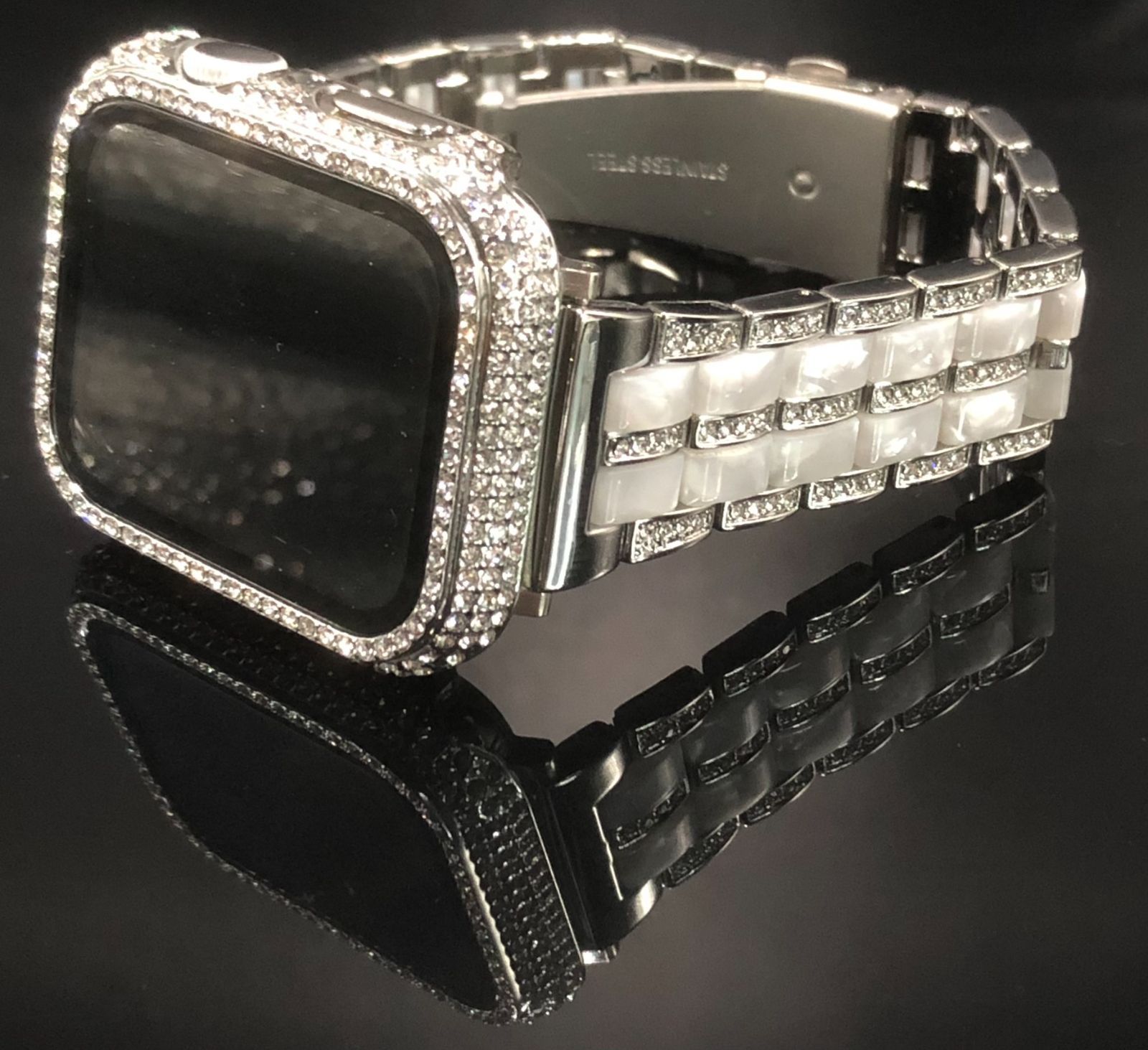 GimelZayinセット アップルウォッチ ステンレスベルト キラキラ カバー ケース ホワイト シルバー メンズ レディース 40 mm 41 44 45 46 42 49 Apple Watch バンド