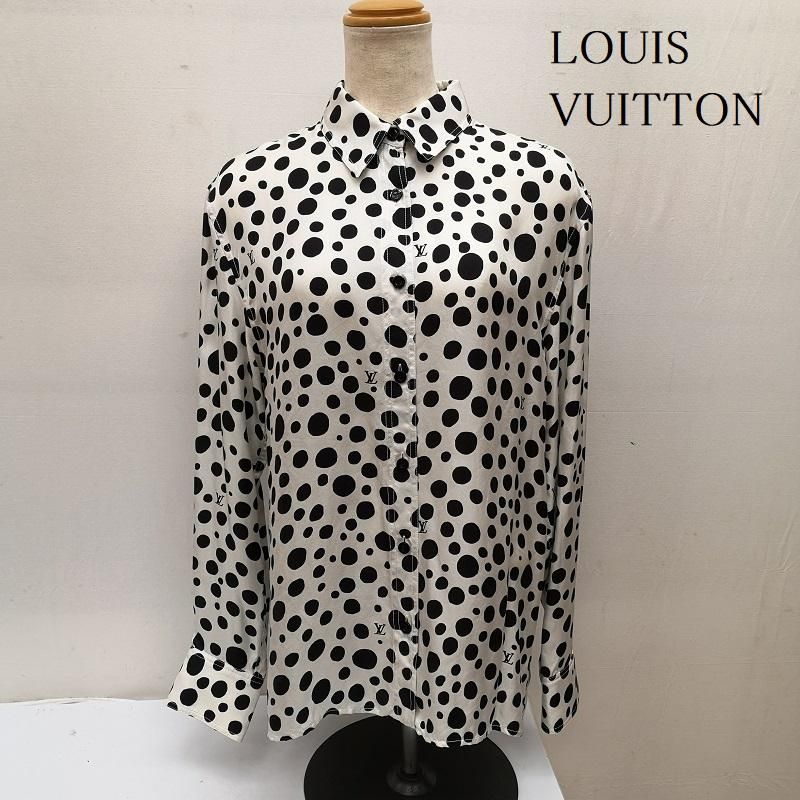 極美品◎LOUIS VUITTON×Yayoi Kusama ルイヴィトン×草間彌生 23SS シルク100% インフィニティドット 長袖シャツ ホワイト ブラック 36 極美品◎LOUIS VUITTON×Yayoi Kusama ルイヴィトン×草間彌生