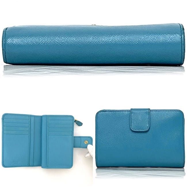 プラダ 二つ折り 財布 ec-22727 ライトブルー 美品 サフィアーノ