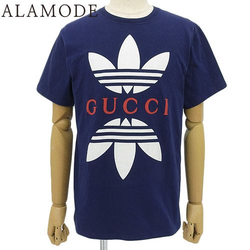 GUCCI(グッチ) アディダス コラボ Tシャツ トップス アパレル ファッション 衣類 半袖 GUCCI×adidas S コットン ネイビー紺 ホワイト白 レッド赤 548334XJEMJ メンズ 40802124049【中古】【アラモード】
