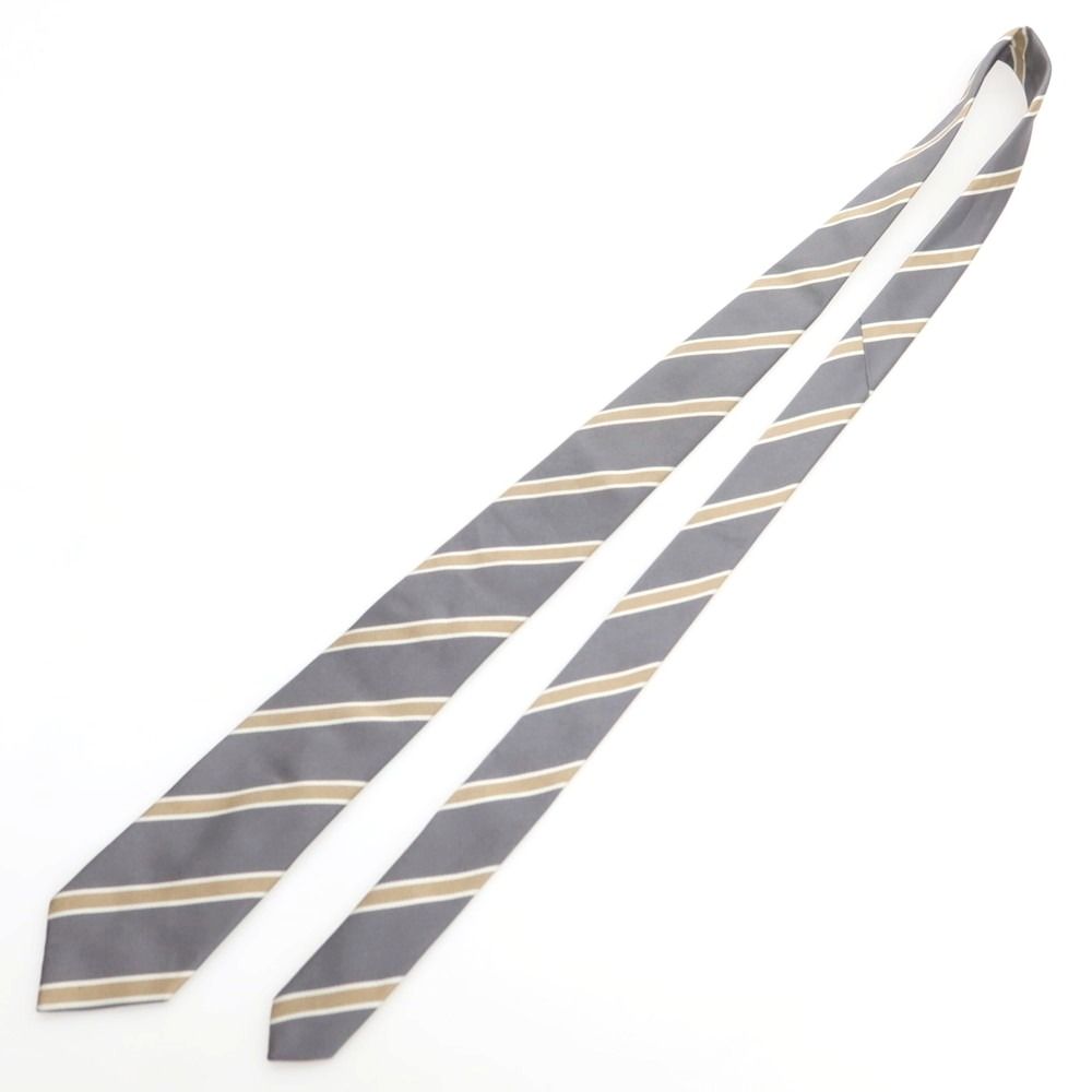 ブルネロクチネリ Brunello Cucinelli シルク ストライプ柄ネクタイ グレーxベージュ メンズ