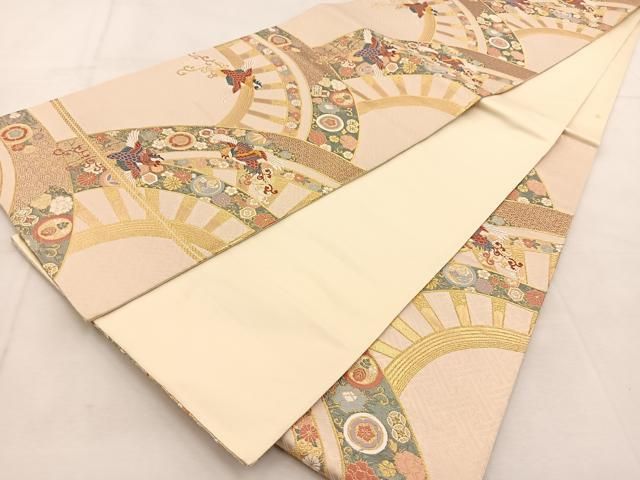 平和屋着物◎六通柄袋帯 唐織 鳳凰花蝶片輪車文 金糸 正絹 逸品