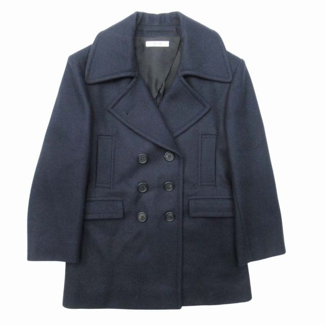 セリーヌ CELINE by Phoebe Philo フィービー期 ダブルブレスト ピーコート ウールメルトン ショート ジャケット ブルゾン アウター 36 紺 ネイビー|△F27|レディース