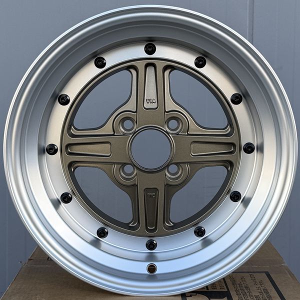 15×8J ±0 PCD 100 15インチホイール4本セット 深リム ブロンズ 4本スポーク 旧車 スポーツカー ドリ車 ローダウン など