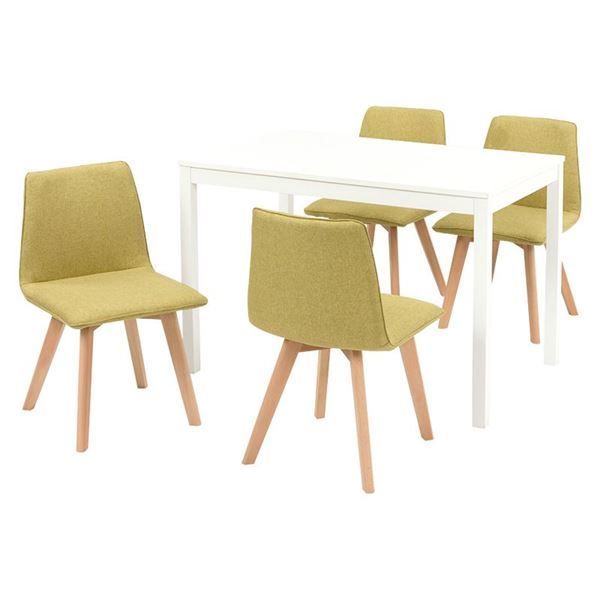 ダイニング 5点セット テーブル 110×70cm ホワイト×1 チェア グリーン×4 木製 組立品 リビング キッチン リビング 代引不可