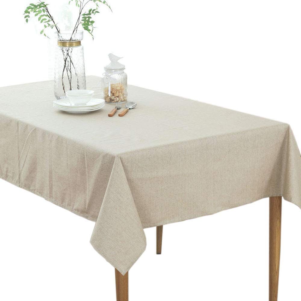 Forhomelife テーブルクロス 北欧 撥水 天然素材 リネン テーブルカバー 無地 tablecloth 布 長方形 135x220cm ベージュ