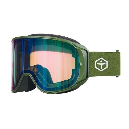 ダークグリーン [TaoTech] スノーゴーグル スノーボード スキー 調光 柱面 ミラー コーティング アンチフォグ 大人 OTG(ダークグリーン/調光)