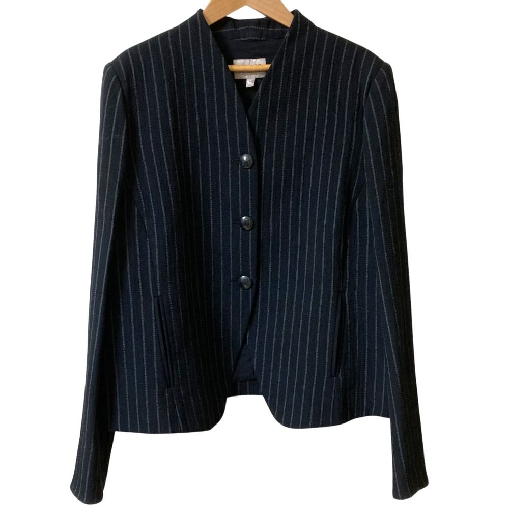 ARMANI COLLEZIONI アルマーニコレッツォーニ ストライプ ジャケット スカート セットアップ 大きいサイズ 52 50 ブラック レディース 古着