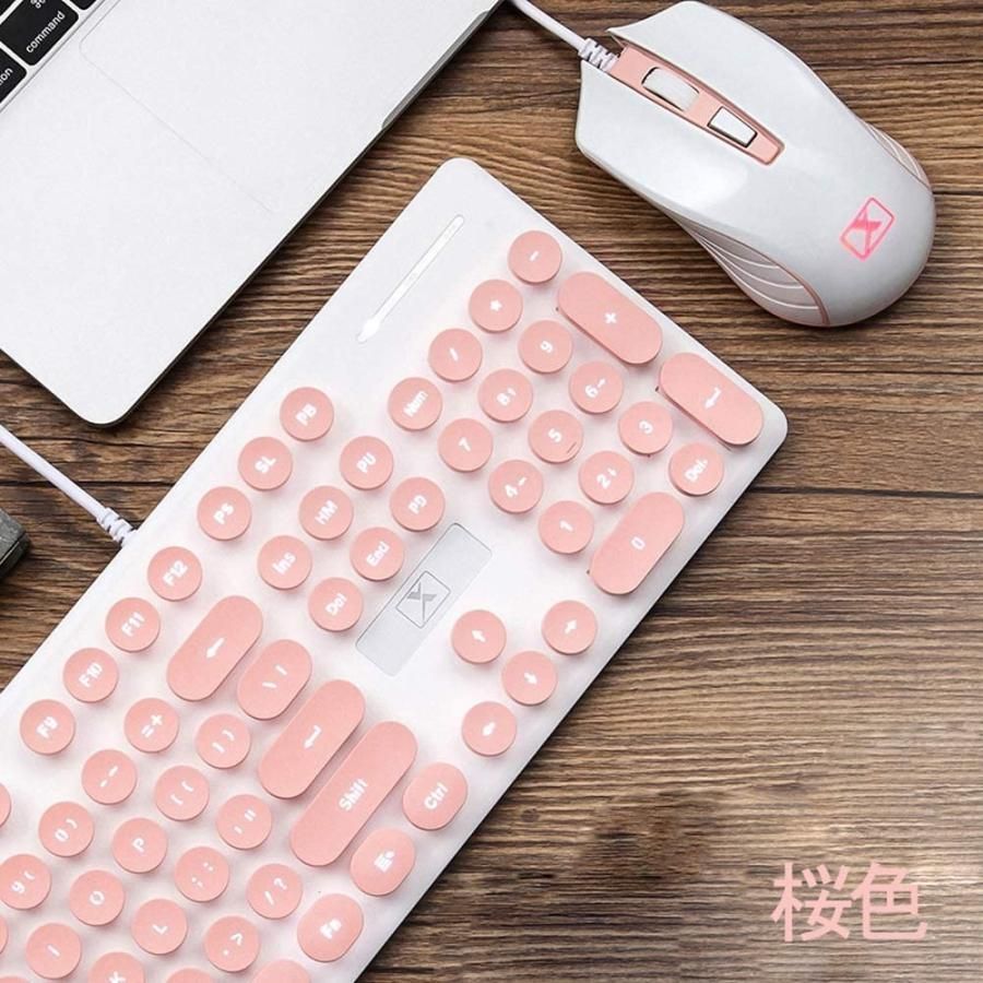 キーボード マウス キーボードマウスセット ピンクかわいいキーボード タイプライター風 英字キーボード メンブレン式 オフィス　英字配列 送料無料