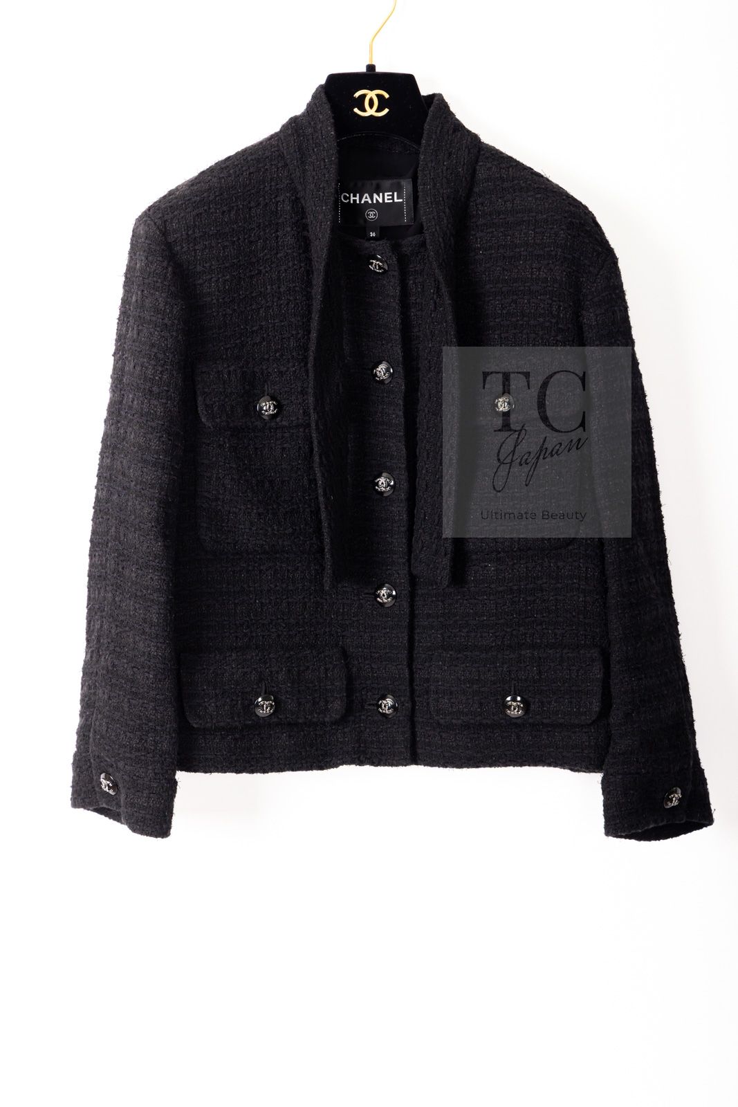 シャネル ジャケット スーツ CHANEL ブラック 黒 リボン ココ