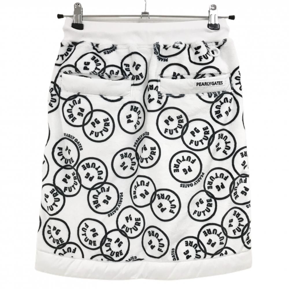 パーリーゲイツ ベロアスカート 白×ネイビー FUTUREニコ 裏ボア ウエストゴム レディース 0 S ゴルフウェア PEARLY GATES