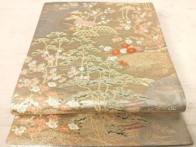 平和屋着物◎六通柄袋帯 唐織 風景文 金糸 正絹 逸品 AAAX3070yx