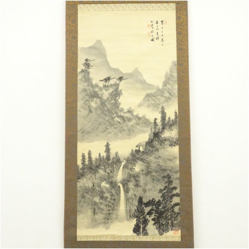 茶掛け 山水画 墨絵 田口 春道 茶掛け 山水画 墨絵 田口 春道 茶掛け 山水画 墨絵 田口 春道
