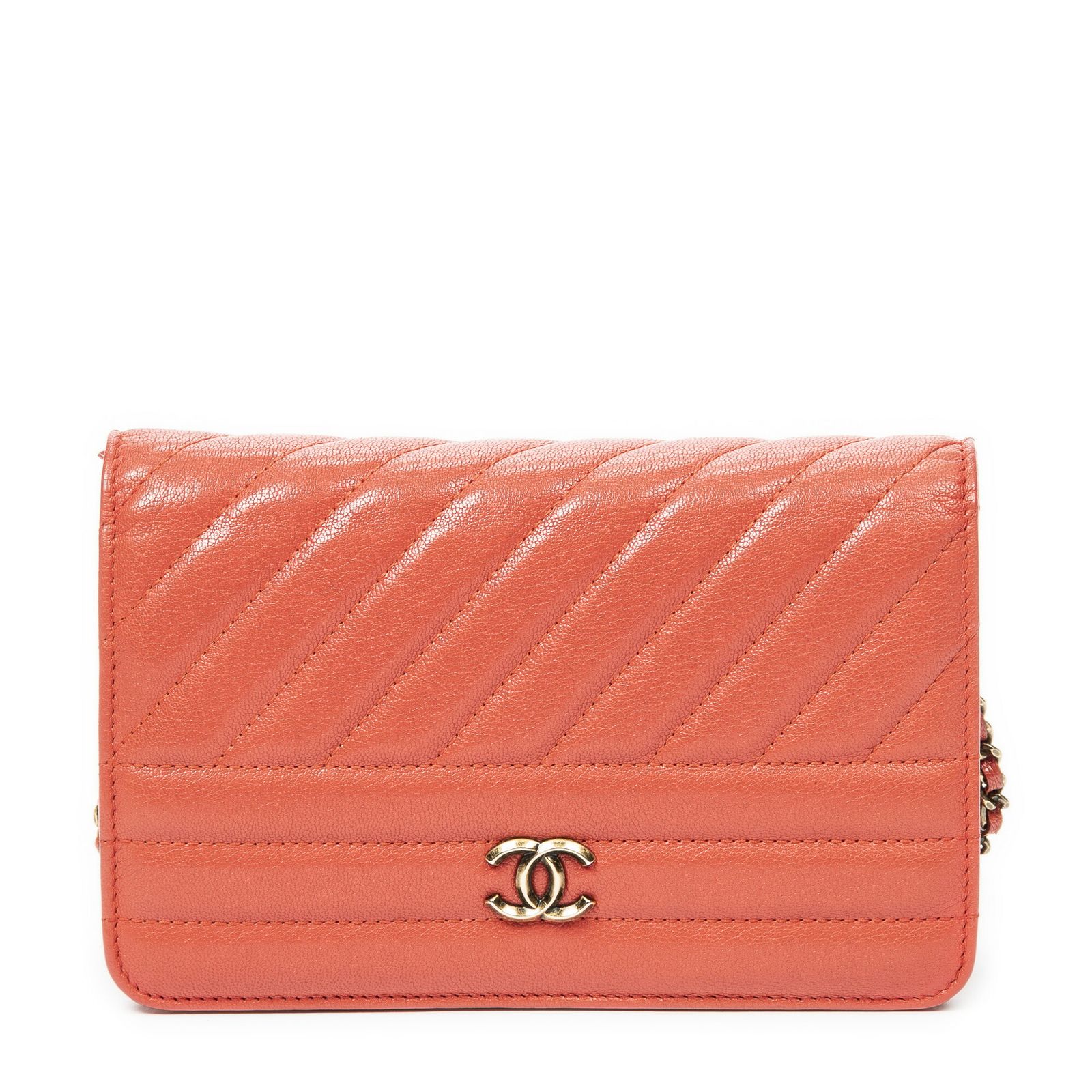 CHANEL シャネルチェーン上のCCウォレット赤マトラッセゴートスキンレザーA