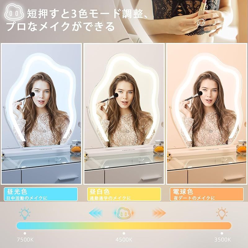 全国送料無料。 FENCHILIN 女優ミラー ライト付き 鏡 卓上 ハリウッドミラー 卓上ミラー 卓上鏡 化粧鏡 女優鏡 led ミラー 三色照明モード 無段階調光 10倍拡大鏡付き くも型 45×55CM 0 欲しいが見つかる！