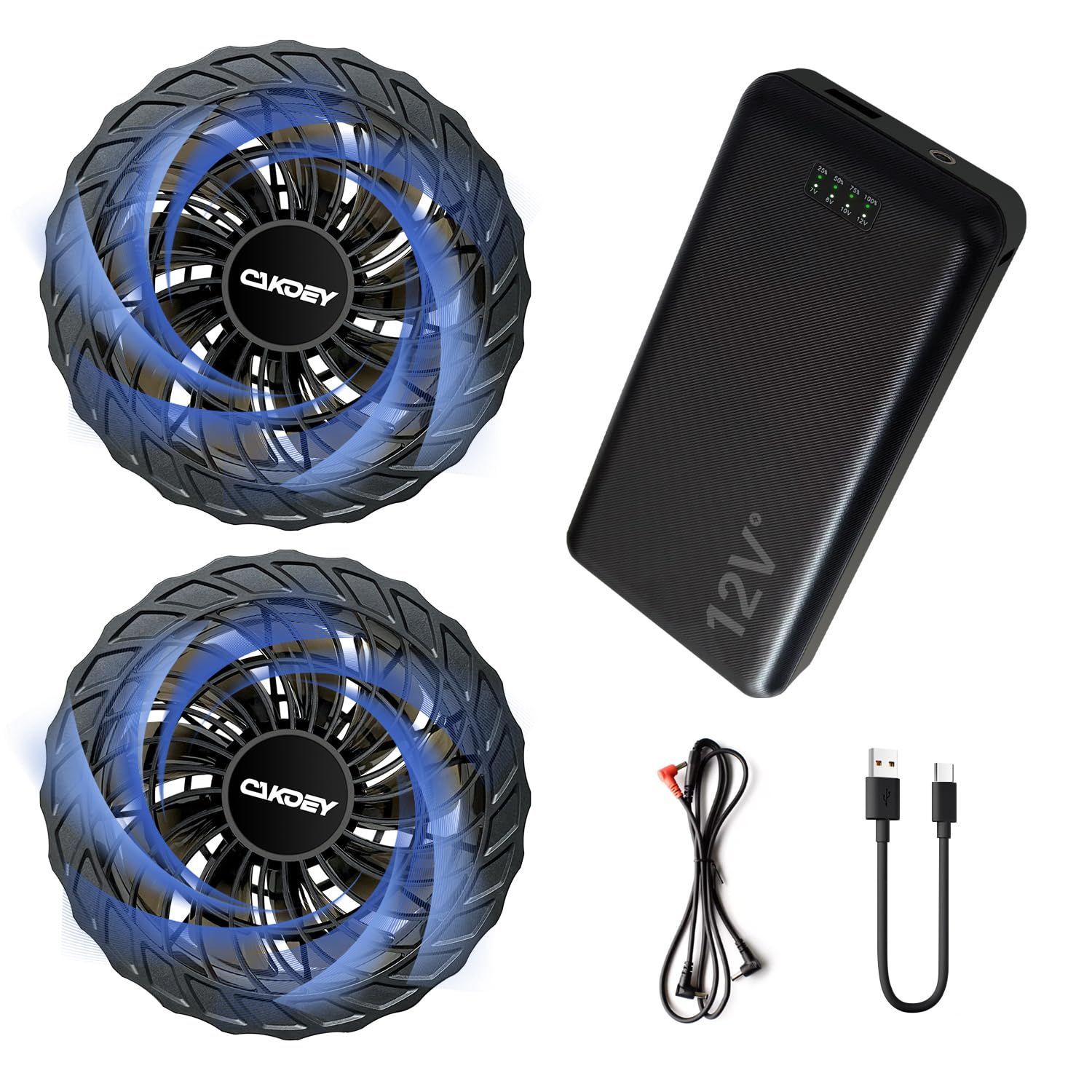 数量 空調作業服 ファンバッテリーセット 2025新登場 12V高出力 20000mAh ブラシレスモーター 4段階風量調節 超静か Cakoey 超薄型ファン ファン付きベスト 9cm服穴径対応 PSE認証済 熱中症対策