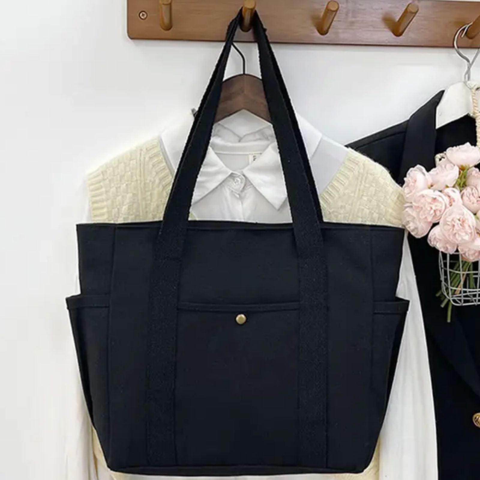 新品未使用 キャンバストートバッグ ブラック - メルカリ