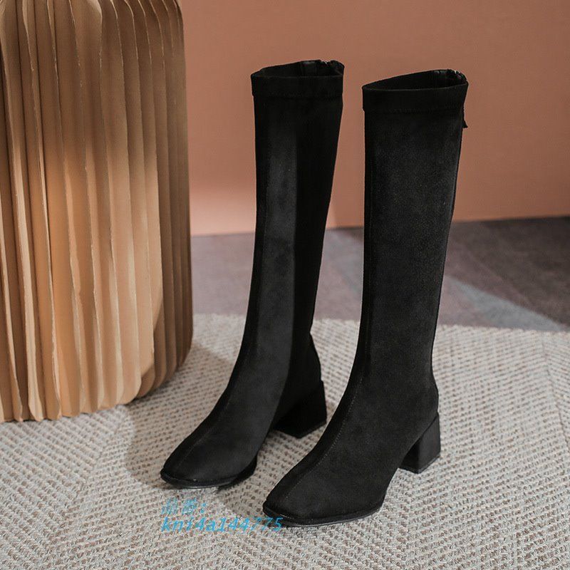 ロングブーツ ニーハイブーツ レースアップ ブーツ ラウンドトゥ ローヒール ジョッキーブーツ 厚底 カジュアル バックジップ 美脚 履きやすい kni4a144775 KIN-KAAI_COM