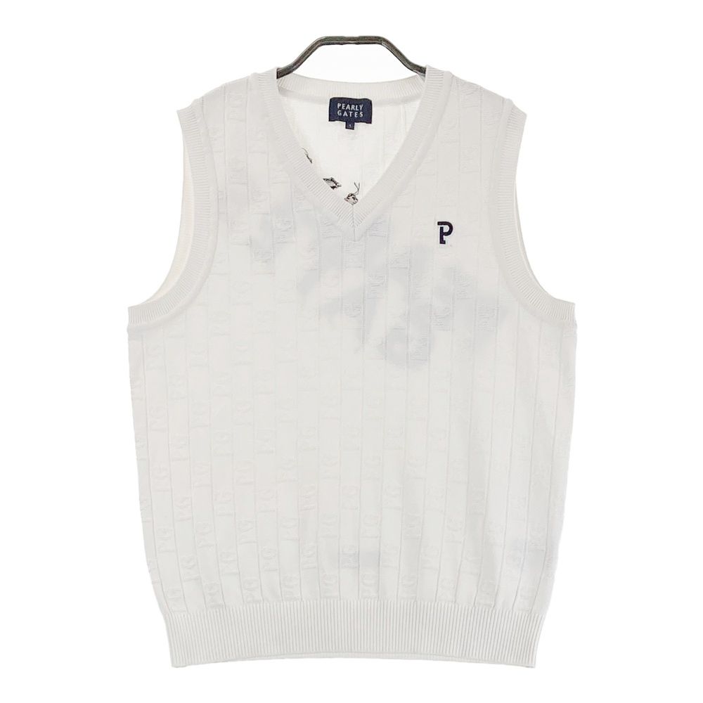【美品】パーリーゲイツ 2023年Vネックニットベスト PGロゴ柄 ホワイト1 美品】パーリーゲイツ 2023年Vネックニットベスト PGロゴ柄
