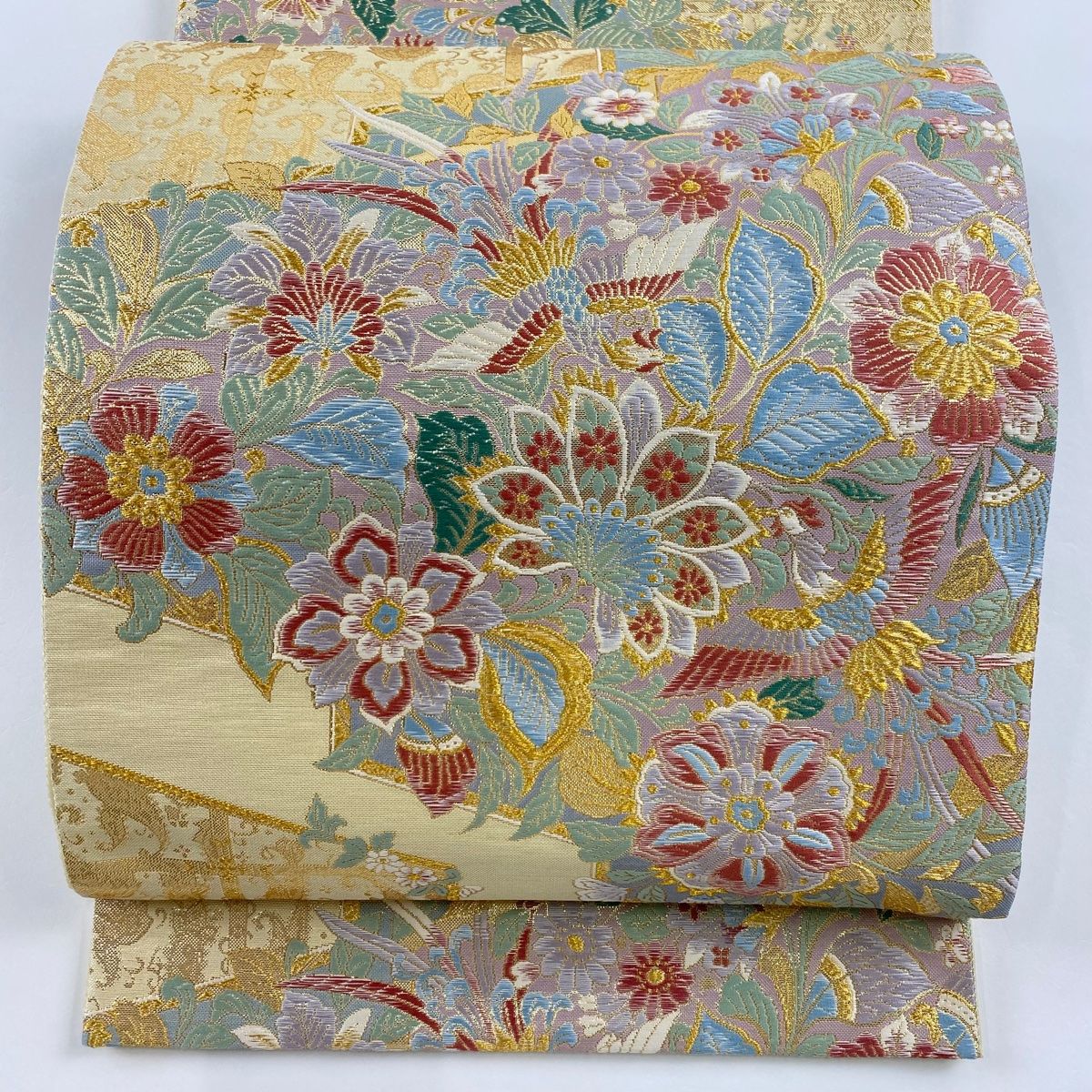Vto-665 高級袋帯 全通袋帯 菊柄 正絹 金糸使い 刺繍 色無地以上 Vto-665 高級袋帯 全通袋帯 菊柄 正絹 金糸使い 刺繍 色無地以上