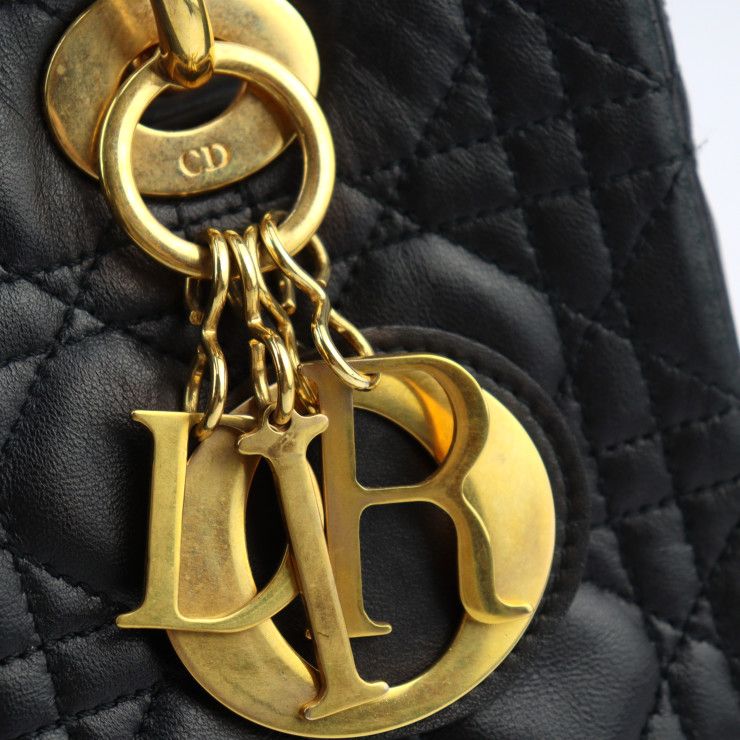Christian Dior クリスチャンディオール ハンドバッグ ラムスキン ブラック ゴールド金具 レディディオール カナージュ 2WAY  ショルダーバッグ オールレザー クラシック ミディアム 【本物保証】