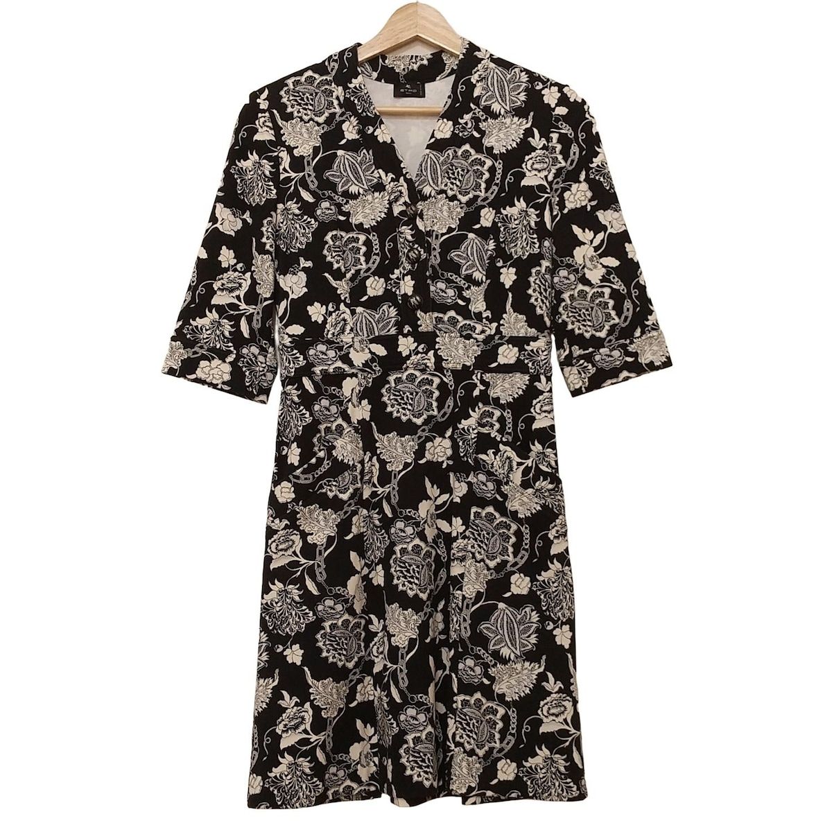 ETRO*エトロ　五分袖ワンピース　ロング　花鳥柄　花柄 大きいサイズ42 ETRO*エトロ 五分袖ワンピース ロング 花鳥柄 花柄 大きいサイズ