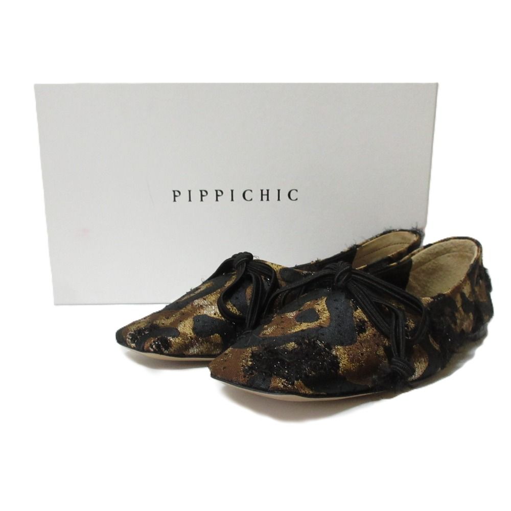 24AW PIPPICHIC ピッピシック AMBER BALLET レオパード柄 スクエアトゥ バレエシューズ パンプス 35 1|2 約22.5cm ブラック レディース 古着
